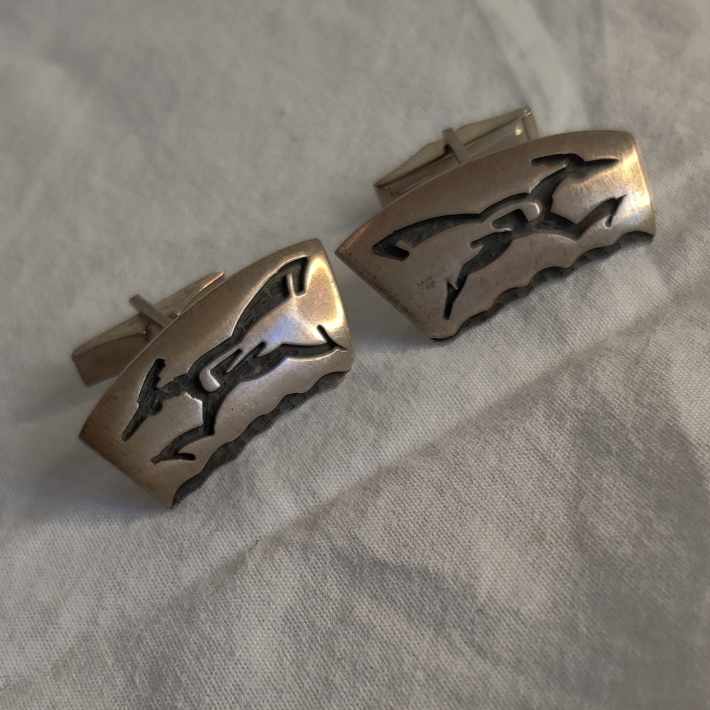 Vintage 70s Hopi Sterling roadrunner cufflinks